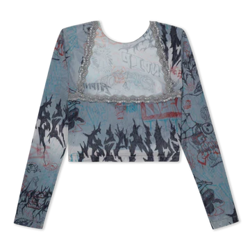 CROP TP MARKER LONG SLEEVE MESH (CHARCOAL)