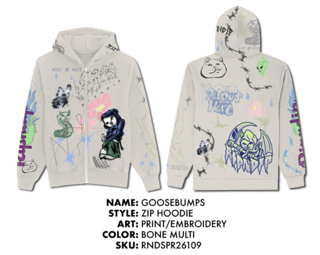 HOODIE CON CREMALLERA GOOSEBUMPS (HUESO)