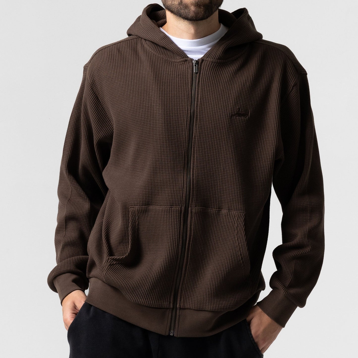 HOODIE CASTANZA WAFFLE KNIT ZIP UP (BROWN)