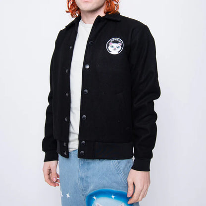 STOP BEING A PUSSY VARSITY JACKET (BLACK)