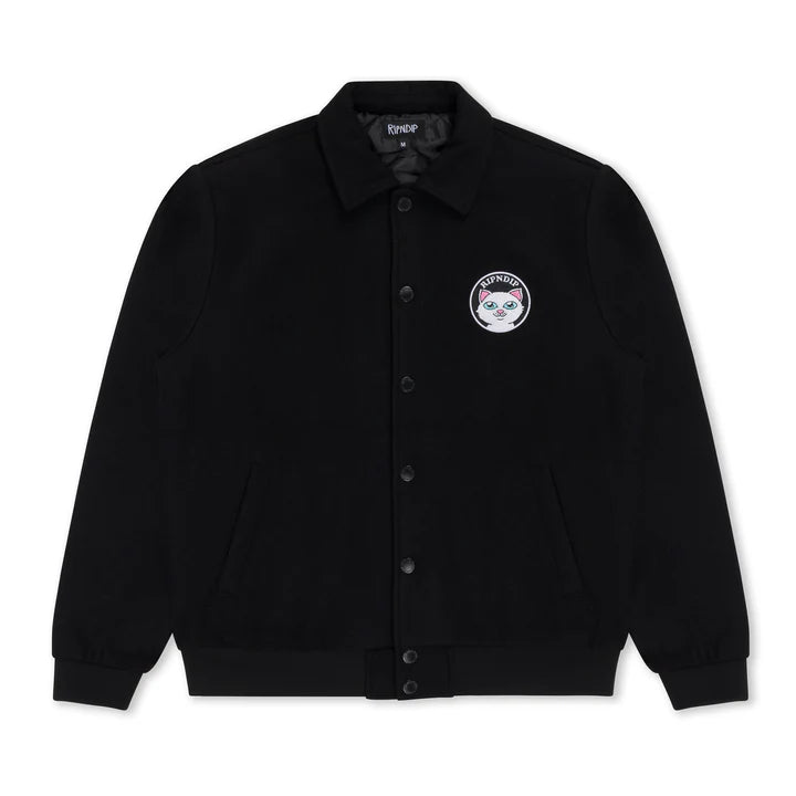 STOP BEING A PUSSY VARSITY JACKET (BLACK)