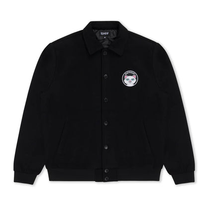 STOP BEING A PUSSY VARSITY JACKET (BLACK)