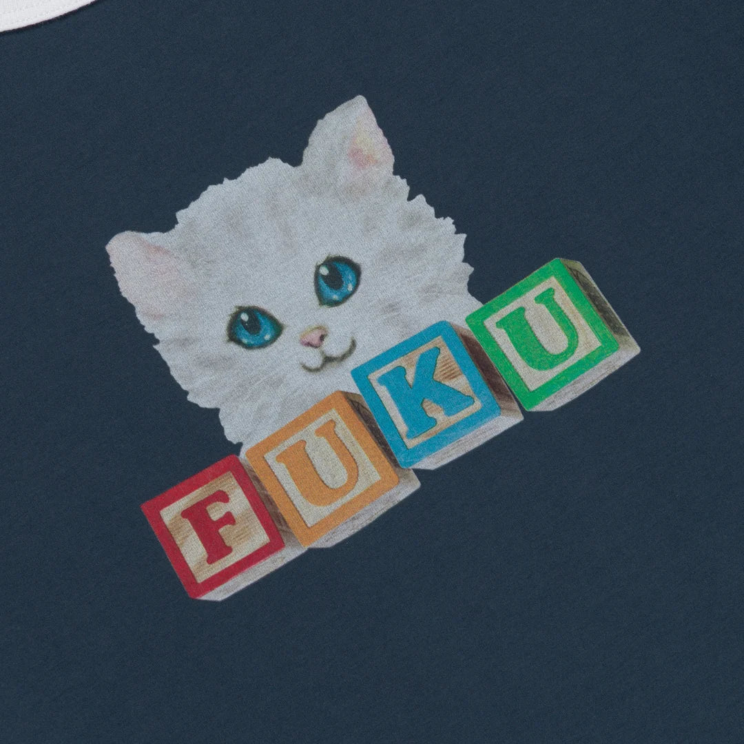 FUKU CROPPED BABY RINGER TEE (NAVY / WHITE)