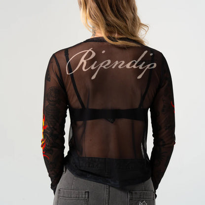 BLUSA INKED MESH LONG SLEEVE (NEGRO)