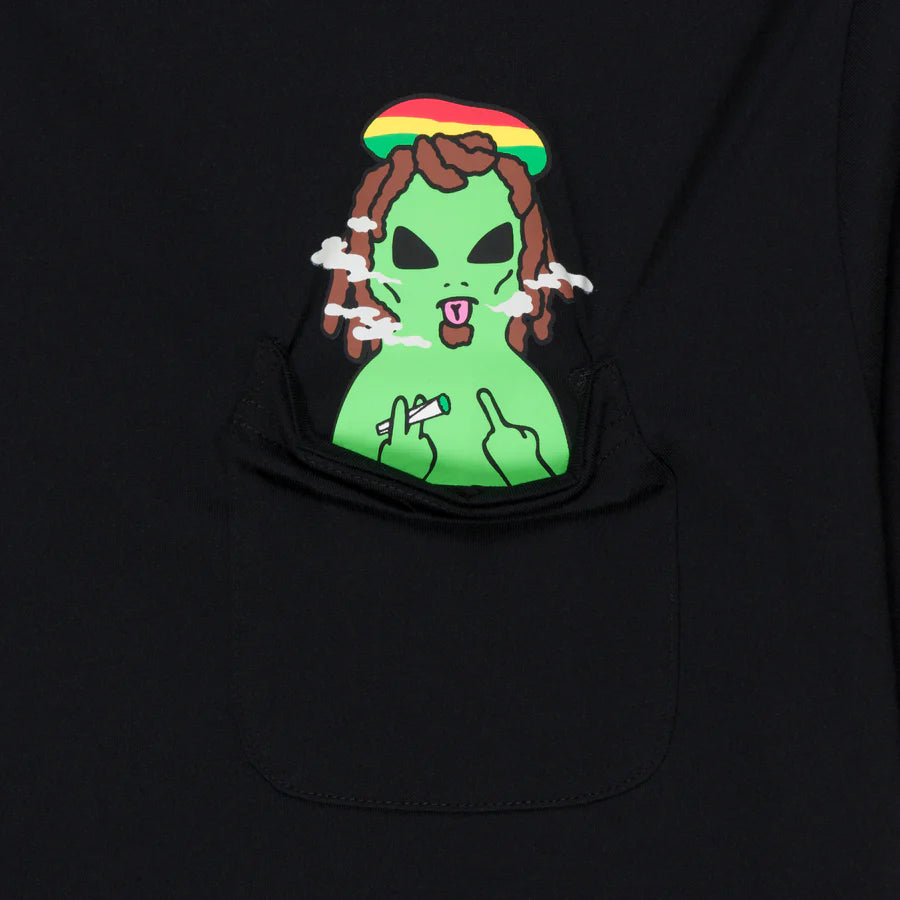 PLAYERA SMOKING RASTA ALIEN POCKET (NEGRO)