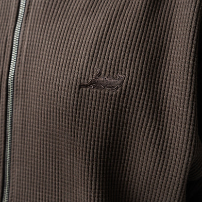 HOODIE CASTANZA WAFFLE KNIT ZIP UP (BROWN)