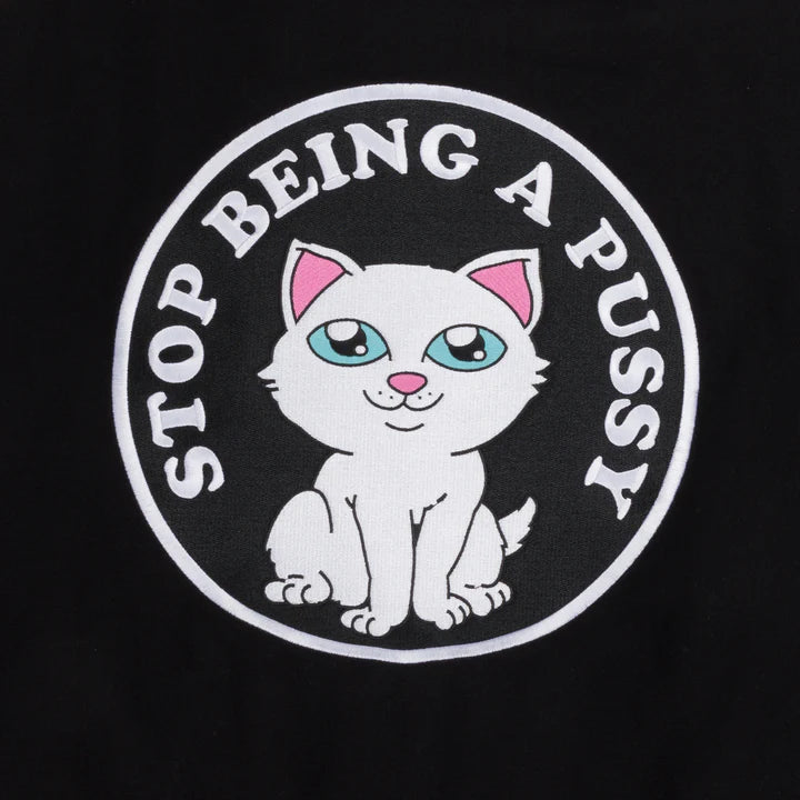 STOP BEING A PUSSY VARSITY JACKET (BLACK)