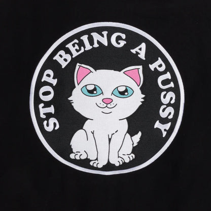 STOP BEING A PUSSY VARSITY JACKET (BLACK)
