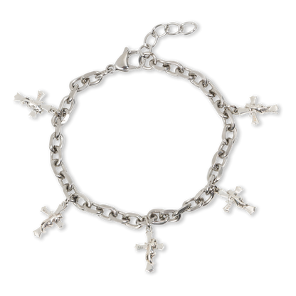 PULSERA DE CRUZ CON ENCANTO (PLATA)