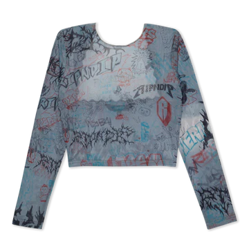 CROP TP MARKER LONG SLEEVE MESH  (CHARCOAL)