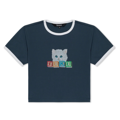 FUKU CROPPED BABY RINGER TEE (NAVY / WHITE)