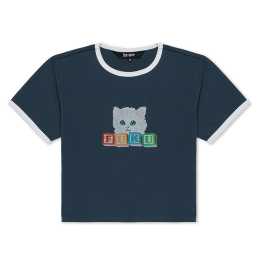 FUKU CROPPED BABY RINGER TEE (NAVY / WHITE)