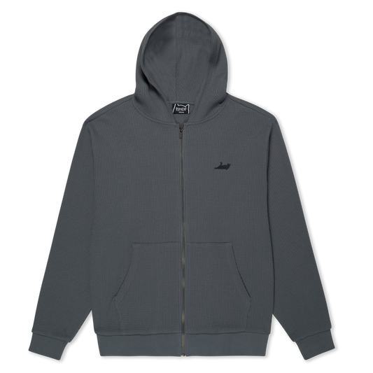 CASTANZA WAFFLE KNIT ZIP UP HOODIE (CHARCOAL)