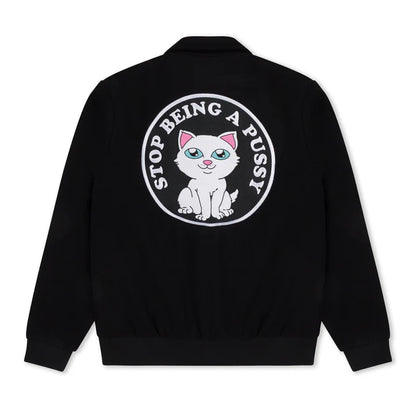 STOP BEING A PUSSY VARSITY JACKET (BLACK)