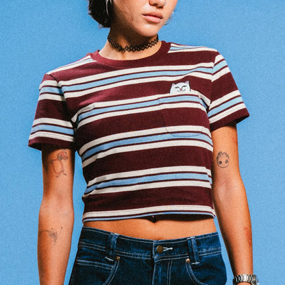 LORD NERMAL CROPPED BABY POCKET TEE (BROWN STRIPES)