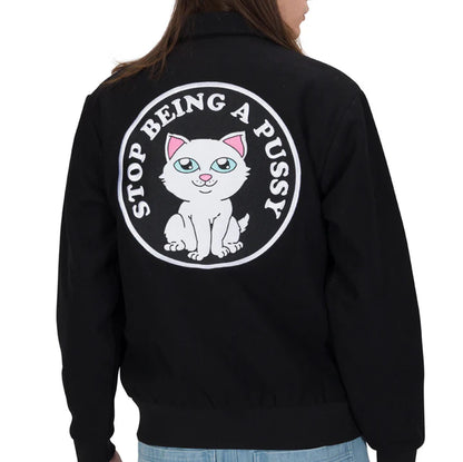 STOP BEING A PUSSY VARSITY JACKET (BLACK)