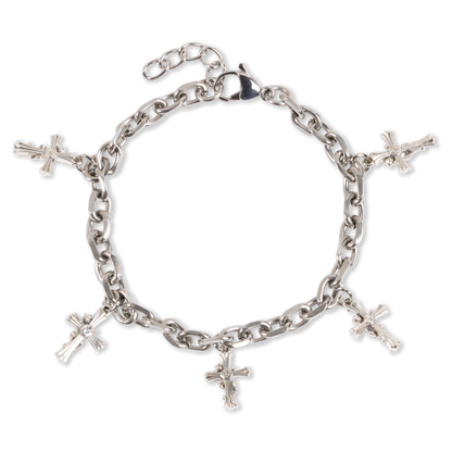 PULSERA DE CRUZ CON ENCANTO (PLATA)