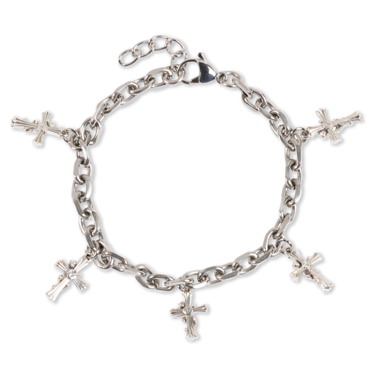 PULSERA DE CRUZ CON ENCANTO (PLATA)