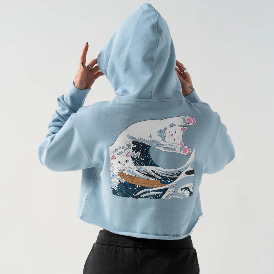 HOODIE GREAT WAVE CROPPED (POWDER BLUE)