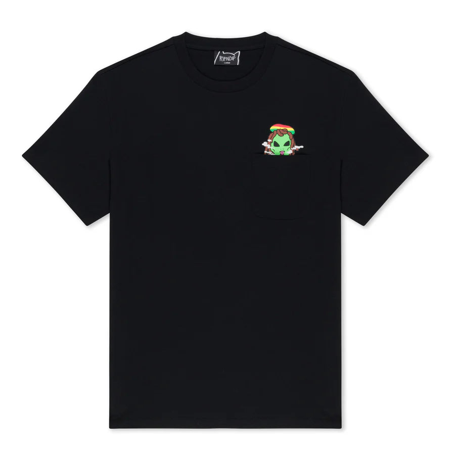 PLAYERA SMOKING RASTA ALIEN POCKET (NEGRO)