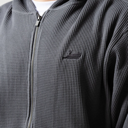 CASTANZA WAFFLE KNIT ZIP UP HOODIE (CHARCOAL)