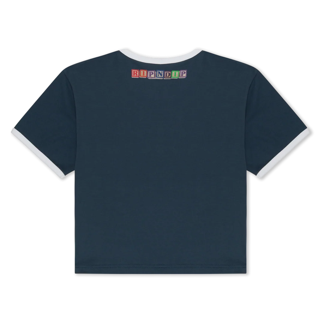 FUKU CROPPED BABY RINGER TEE (NAVY / WHITE)
