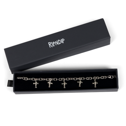 PULSERA DE CRUZ CON ENCANTO (PLATA)