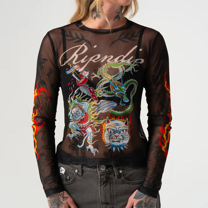 BLUSA INKED MESH LONG SLEEVE (NEGRO)